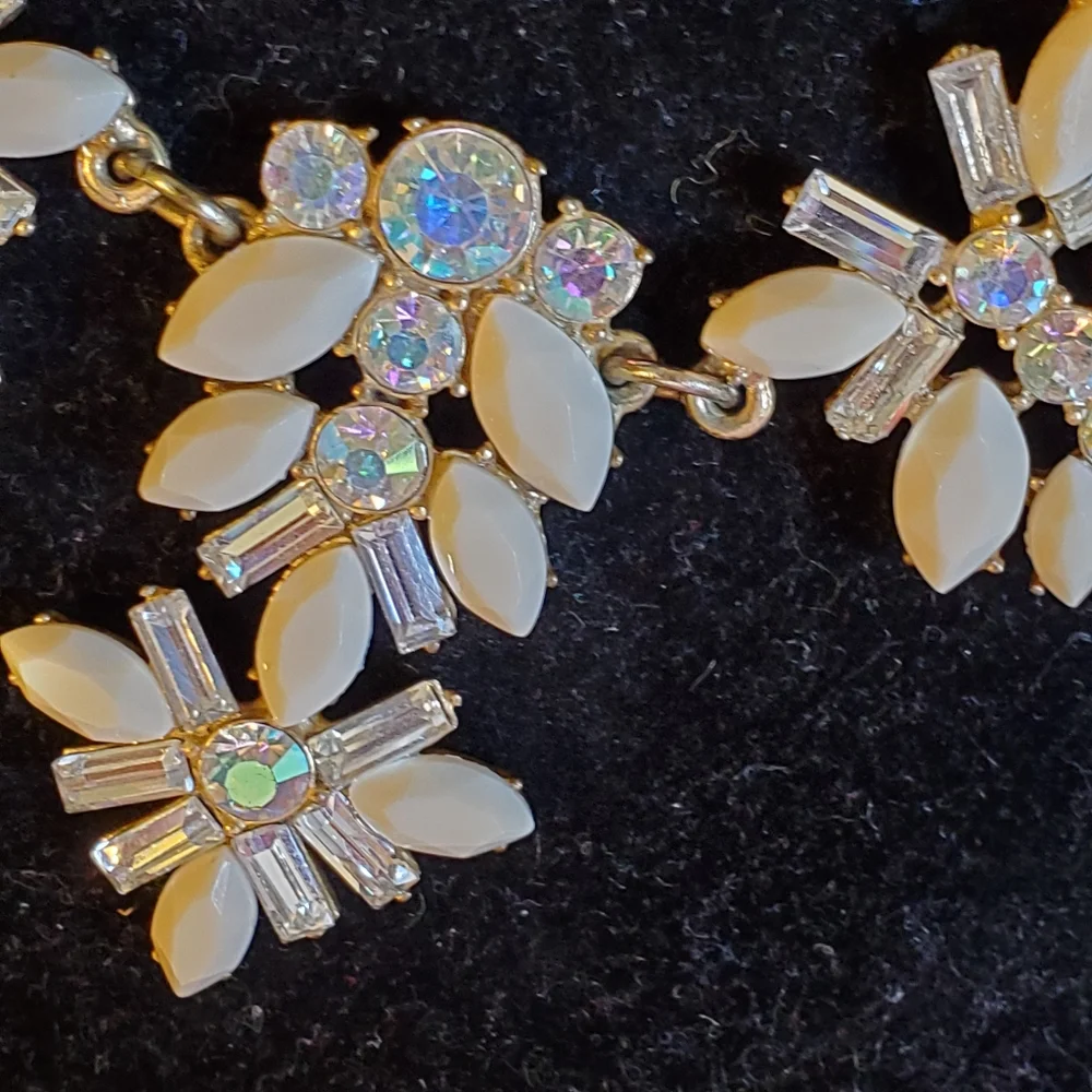 J. Crew brasstone statement necklace with cream marquis stones and ab stones